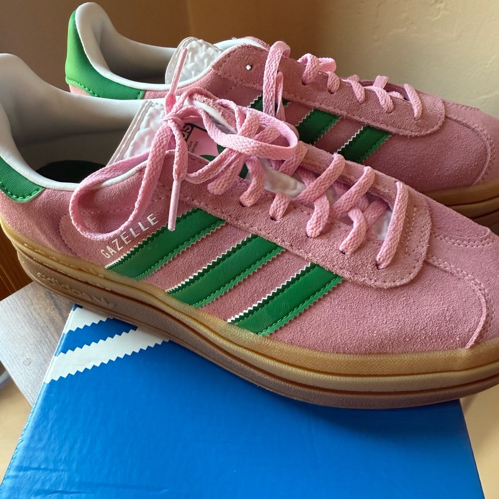 Adidas Gazelle Pink and Green Suede Sneakers NWB